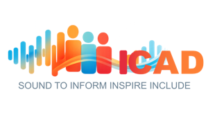 A colorful logo for the ICAD 2026 conference, displaying three I's that represent the conference theme: Sound to Inform, Inspire, Include.
